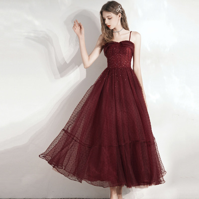 Burgundy tulle beads short prom dress homecoming dress - Thumbnail 4