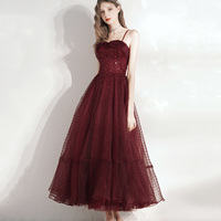 Burgundy tulle beads short prom dress homecoming dress - Thumbnail 1