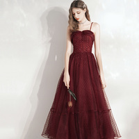 Burgundy tulle beads short prom dress homecoming dress - Thumbnail 2