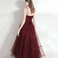 Burgundy tulle beads short prom dress homecoming dress - Thumbnail 4
