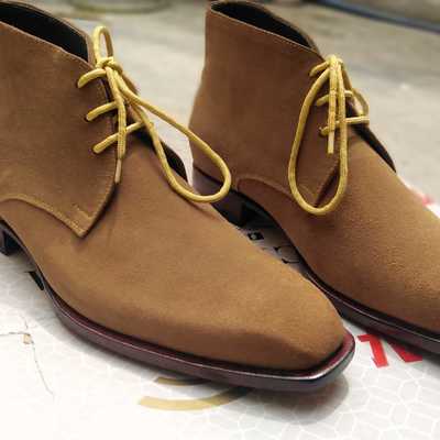 Classic handmade brown chukka lace up suede formal wear boot - Thumbnail 3