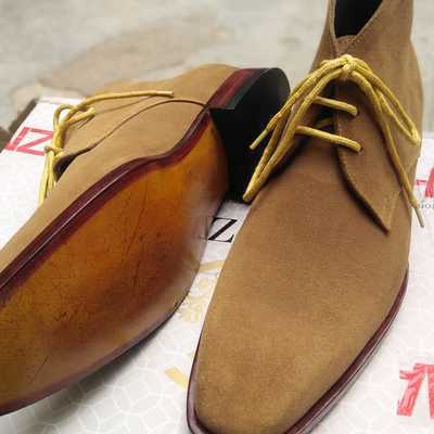 Classic handmade brown chukka lace up suede formal wear boot