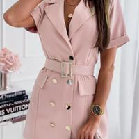 Fashion Solid Color Button Short Sleeve Dress - Thumbnail 6