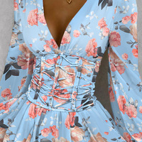 Casual Printed V-Neck Long Sleeve Dress - Thumbnail 1