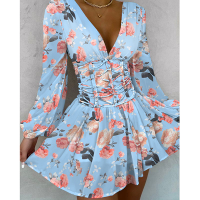 Casual printed v-neck long sleeve dress
