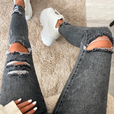 Sexy high waist hole elasticity denim pants - Thumbnail 2