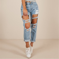 Casual Fashion Hole Denim Pants - Thumbnail 1