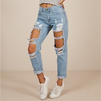 Casual Fashion Hole Denim Pants - Thumbnail 3