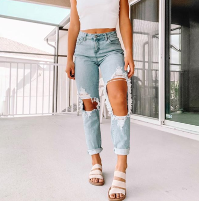 Women'S Fashion High-Rise Ripped Jeans