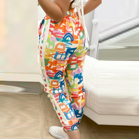 Casual Letter Print Trousers - Thumbnail 1