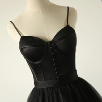 Spaghetti Straps A-Line Black Evening Dresses Formal Dress - Thumbnail 1