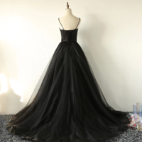 Spaghetti Straps A-Line Black Evening Dresses Formal Dress - Thumbnail 2