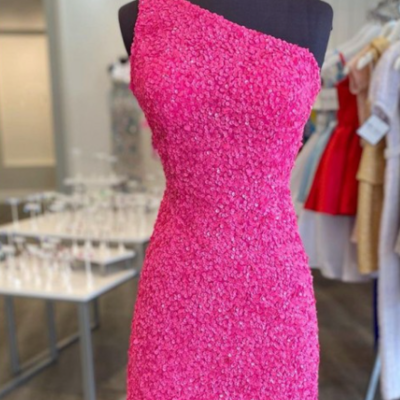 Sexy open back sequin one shoulder homecoming dress - Thumbnail 4
