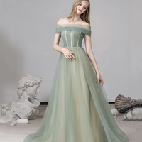 Cute tulle long A line prom dress evening dress - Thumbnail 1