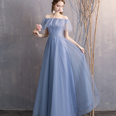 Blue tulle long a line prom dress bridesmaid dress - Thumbnail 4