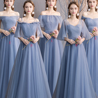 Blue tulle long A line prom dress bridesmaid dress - Thumbnail 9