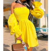 Casual Yellow One-Shoulder Dress - Thumbnail 1