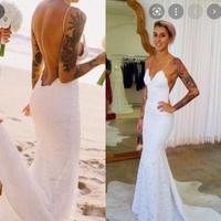 Elegant Lace Mermaid Spaghetti Straps Long Wedding Dresses Bridal Gowns - Thumbnail 1