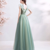Green tulle long A line prom dress green evening dress - Thumbnail 5