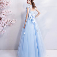 Blue tulle lace long A line prom dress evening dress - Thumbnail 5