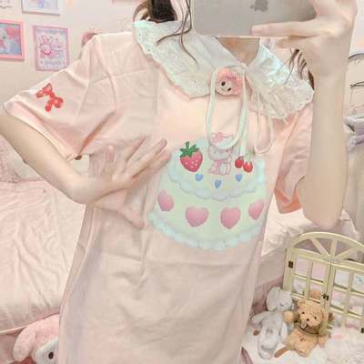 Original cake cat cute soft girl cartoon short-sleeved loose sweet top