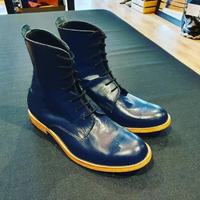 New Handmade Blue Leather Lace Up Ankle Boots for Men's - Thumbnail 4
