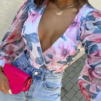 V-Neck Casual Floral Print Top - Thumbnail 1