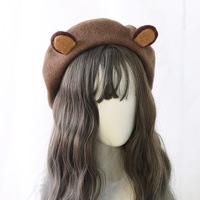 Cute Teddy Bear Ears Wool Beret Hat - Thumbnail 3