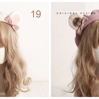 Cute Furry Teddy Bear Ears Bow Beret Hat - Thumbnail 8
