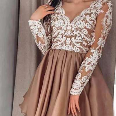 V neck short homecoming dresses with appliques - Thumbnail 3