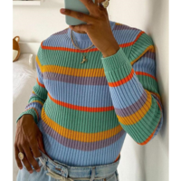 Striped Slim Long Sleeve Knitted Sweater - Thumbnail 1