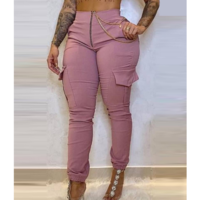 Pink High Waist Casual Trousers - Thumbnail 2