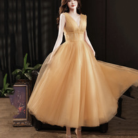 Yellow tulle short A line prom dress yellow evening dress - Thumbnail 1