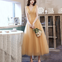 Yellow tulle short A line prom dress yellow evening dress - Thumbnail 2