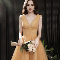 Yellow tulle short A line prom dress yellow evening dress - Thumbnail 3