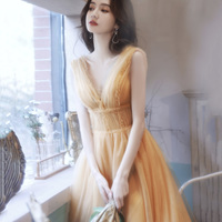 Yellow tulle short A line prom dress yellow evening dress - Thumbnail 5