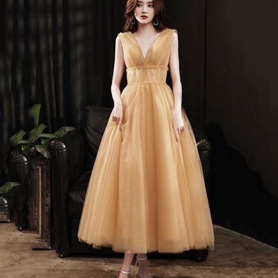 Yellow tulle short a line prom dress yellow evening dress - Thumbnail 3