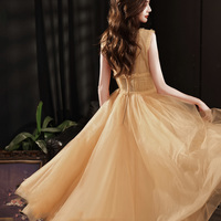 Yellow tulle short A line prom dress yellow evening dress - Thumbnail 7