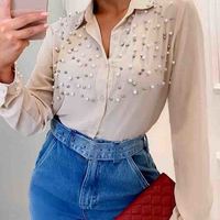 Solid Color Casual Bead Long-Sleeved Shirt - Thumbnail 1
