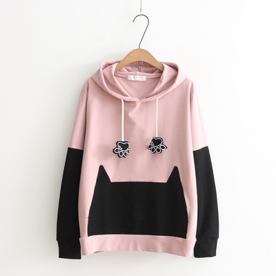  harajuku  big cat face  hit color hoodie