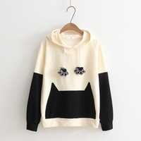  Harajuku  Big cat face  hit color hoodie - Thumbnail 1