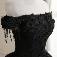 Black tulle lace long ball gown dress formal dress - Thumbnail 2