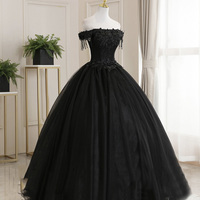 Black tulle lace long ball gown dress formal dress - Thumbnail 3