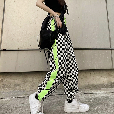 Checker Color Block Drawstring Jogger Pants