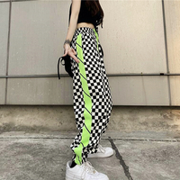 Checker Color Block Drawstring Jogger Pants - Thumbnail 1