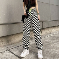 Checker Color Block Drawstring Jogger Pants - Thumbnail 3