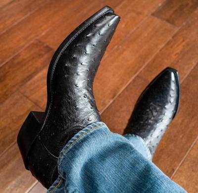 New Handmade Pure Black Ostrich Leather Cowboy Boots for Men's