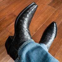 New Handmade Pure Black Ostrich Leather Cowboy Boots for Men's - Thumbnail 1