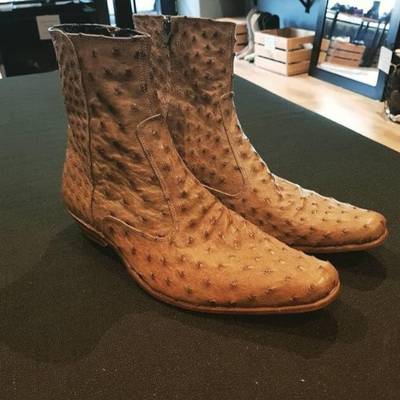 New handmade pure tan ostrich leather one side zip boots for men's