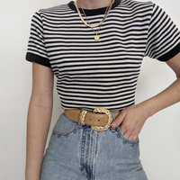 Free Shipping-RETRO BLACK AND WHITE STRIPE TEE - Thumbnail 1